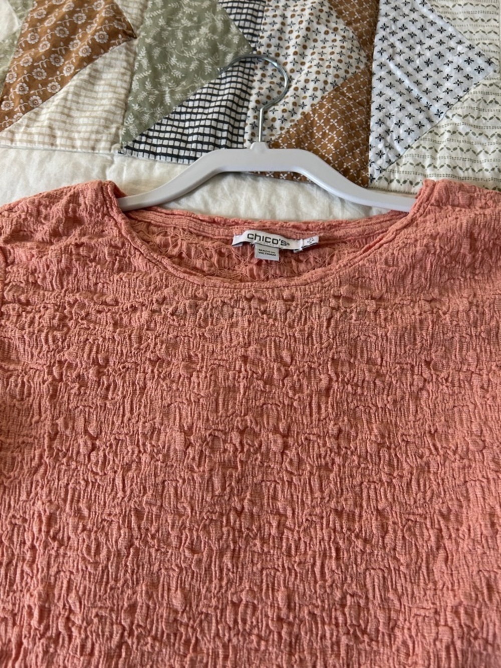 Chico's Textured Short Sleeve Tee in Peach. - Picture 6 of 7